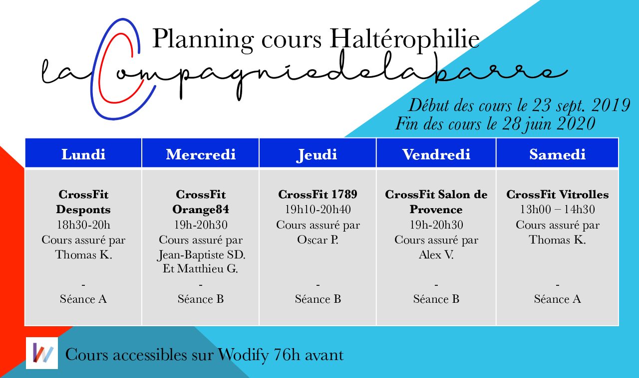 Planning et Tarifs – Saison 2019 -2020